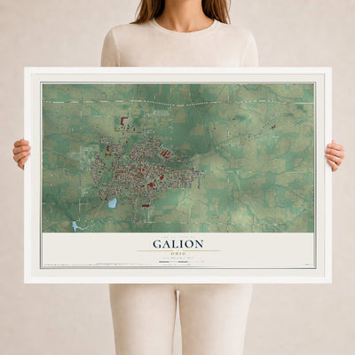 Map of Galion, Ohio, 24 x 36 inch print in a white wood frame