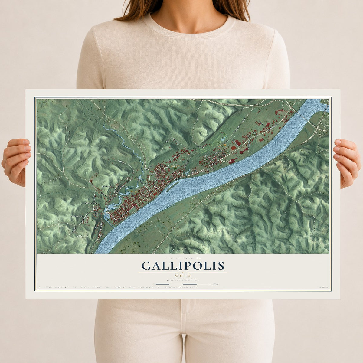 Map of Gallipolis, Ohio, 12 x 18 inch unframed archival matte print
