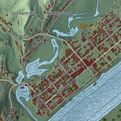 Close-up of the map of Gallipolis, Ohio print showing street and building detail