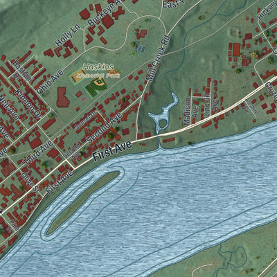 Second close-up of the map of Gallipolis, Ohio print showing more streets and buildings