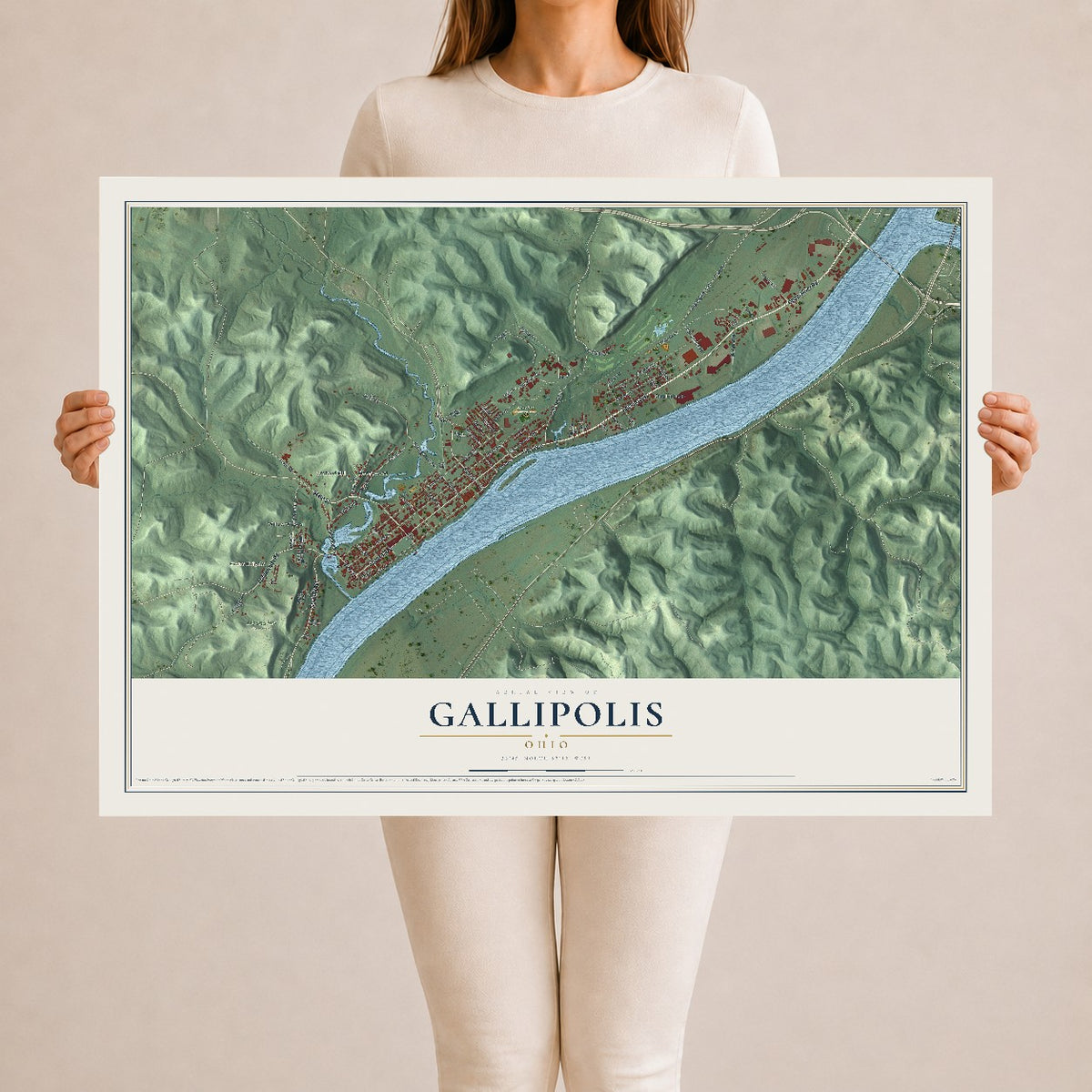 Map of Gallipolis, Ohio, 24 x 36 inch unframed archival matte print