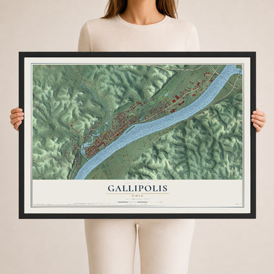 Map of Gallipolis, Ohio, 24 x 36 inch print in a black wood frame
