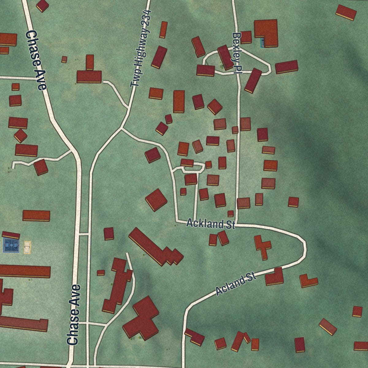 Second close-up of the map of Gambier, Ohio print showing more streets and buildings