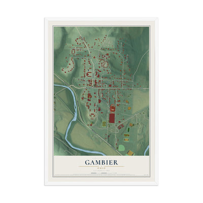 Map of Gambier, Ohio, 12 x 18 inch print in a white wood frame