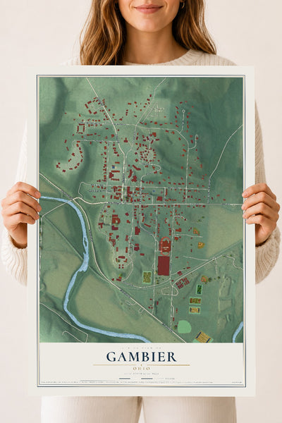 Map of Gambier, Ohio, 18 x 24 inch unframed archival matte print
