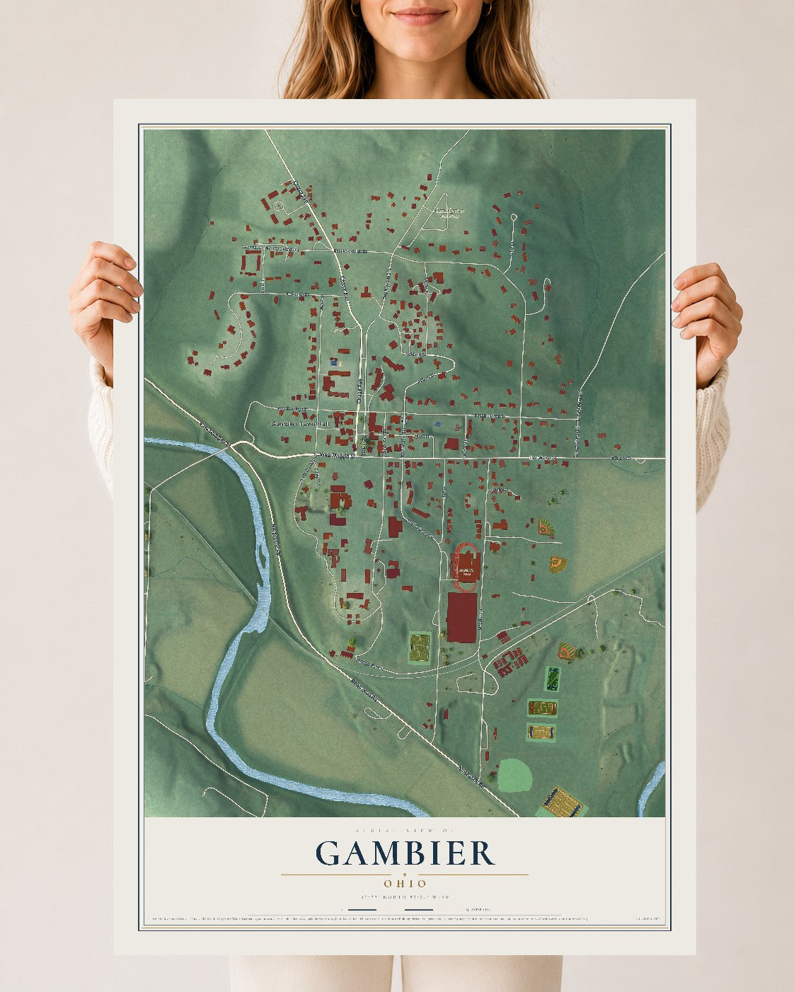 Map of Gambier, Ohio, 24 x 36 inch unframed archival matte print