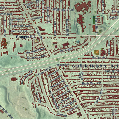 Close-up of the map of Garfield Heights, Ohio print showing street and building detail