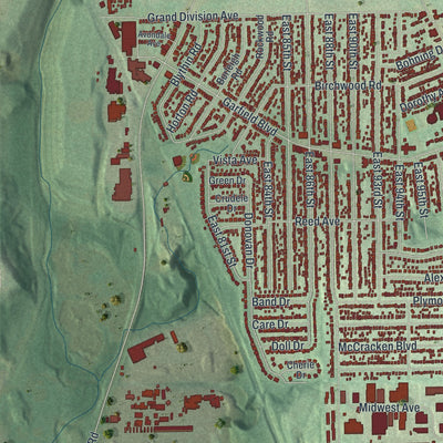 Second close-up of the map of Garfield Heights, Ohio print showing more streets and buildings