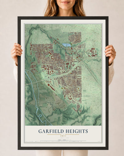 Map of Garfield Heights, Ohio, 24 x 36 inch print in a black wood frame