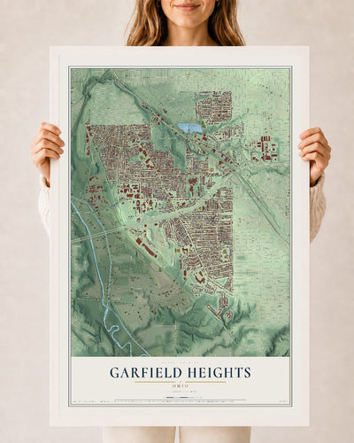 Map of Garfield Heights, Ohio, 24 x 36 inch print in a white wood frame