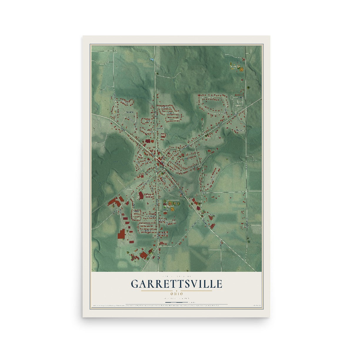 Map of Garrettsville, Ohio, 12 x 18 inch unframed archival matte print