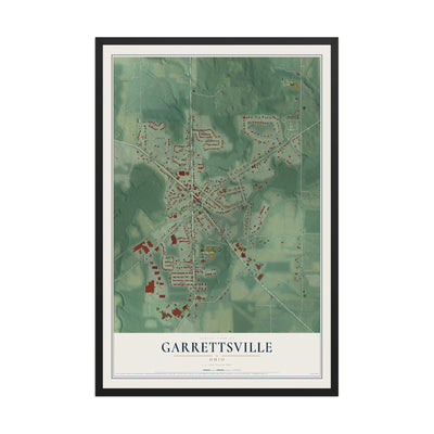 Map of Garrettsville, Ohio, 12 x 18 inch print in a black wood frame