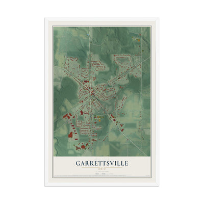 Map of Garrettsville, Ohio, 12 x 18 inch print in a white wood frame