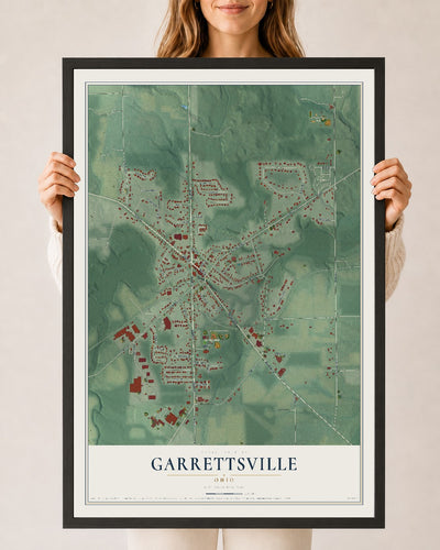Map of Garrettsville, Ohio, 24 x 36 inch print in a black wood frame