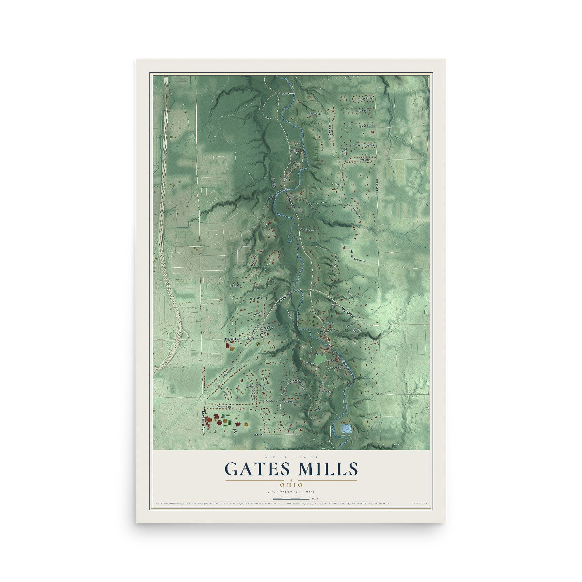 Map of Gates Mills, Ohio, 12 x 18 inch unframed archival matte print