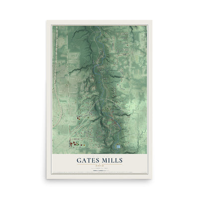 Map of Gates Mills, Ohio, 12 x 18 inch unframed archival matte print