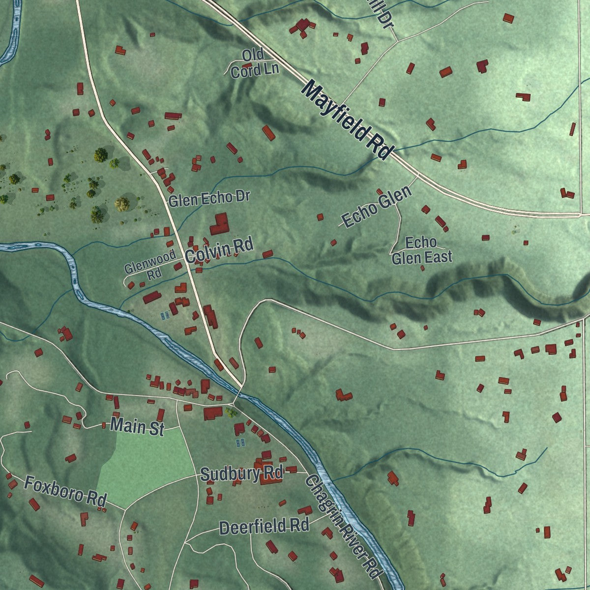 Second close-up of the map of Gates Mills, Ohio print showing more streets and buildings