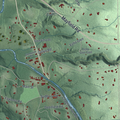 Second close-up of the map of Gates Mills, Ohio print showing more streets and buildings