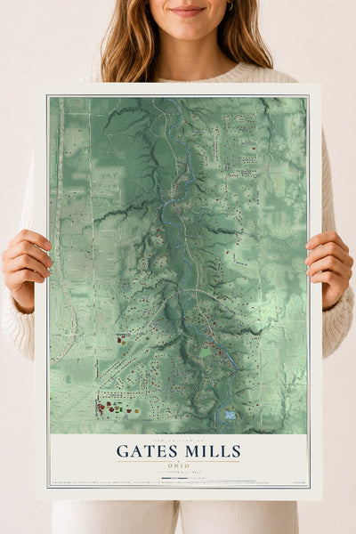 Map of Gates Mills, Ohio, 18 x 24 inch unframed archival matte print