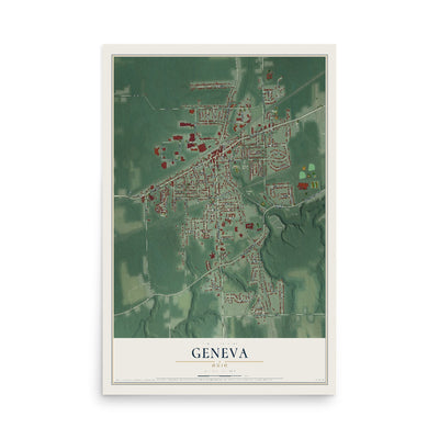 Map of Geneva, Ohio, 12 x 18 inch unframed archival matte print