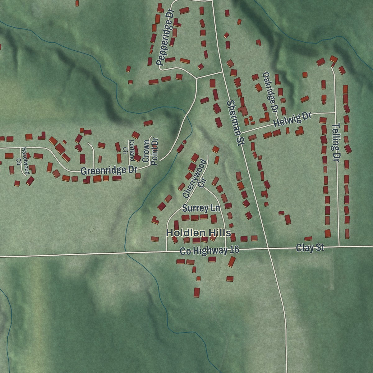 Second close-up of the map of Geneva, Ohio print showing more streets and buildings
