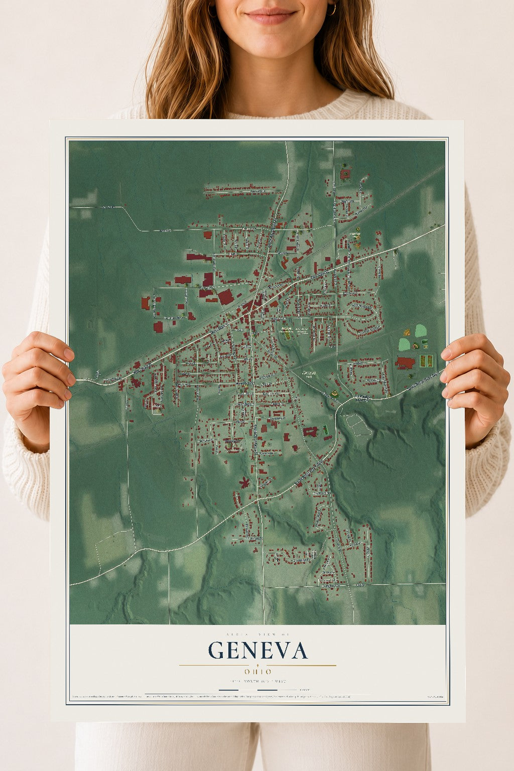 Map of Geneva, Ohio, 18 x 24 inch unframed archival matte print