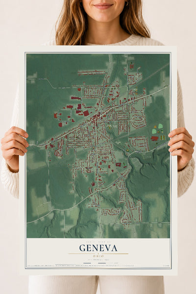 Map of Geneva, Ohio, 18 x 24 inch unframed archival matte print