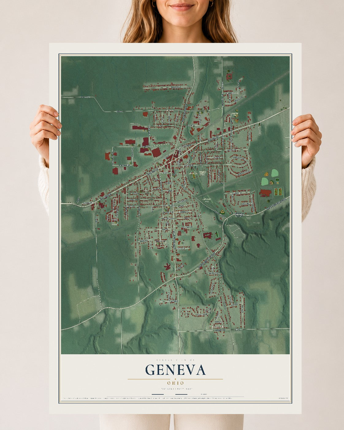 Map of Geneva, Ohio, 24 x 36 inch unframed archival matte print