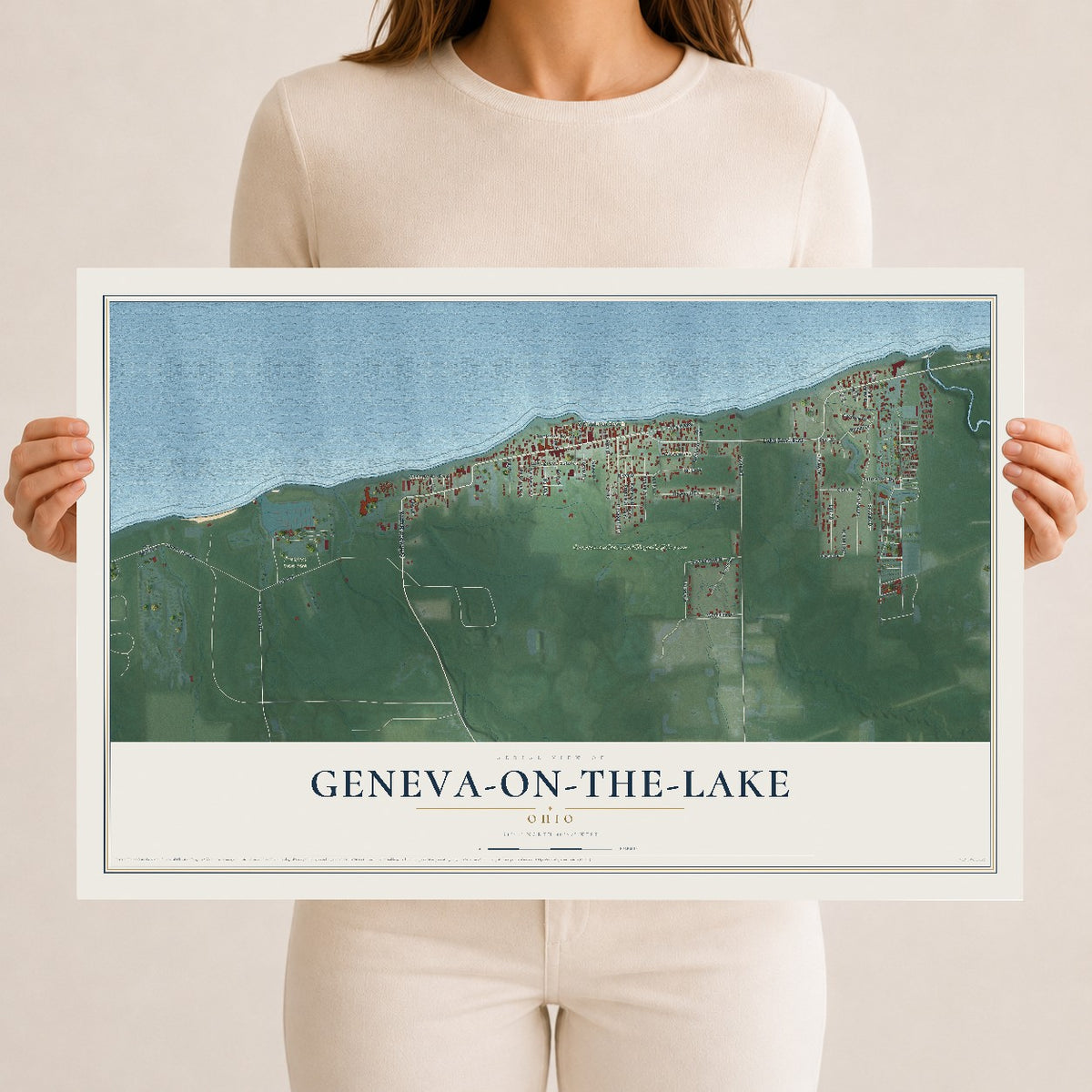 Map of Geneva-on-the-Lake, Ohio, 12 x 18 inch unframed archival matte print