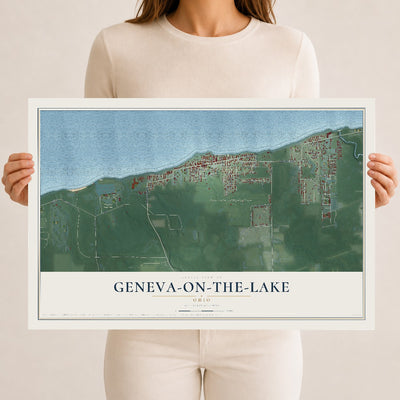 Map of Geneva-on-the-Lake, Ohio, 12 x 18 inch unframed archival matte print