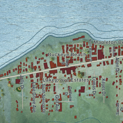 Close-up of the map of Geneva-on-the-Lake, Ohio print showing street and building detail
