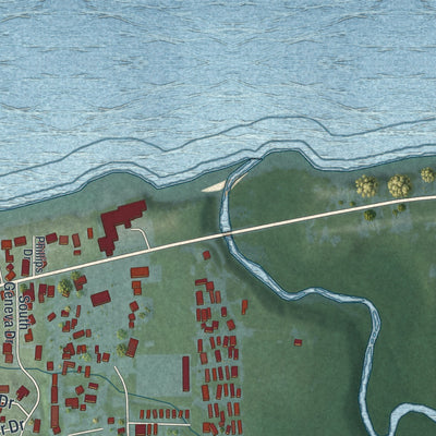 Second close-up of the map of Geneva-on-the-Lake, Ohio print showing more streets and buildings