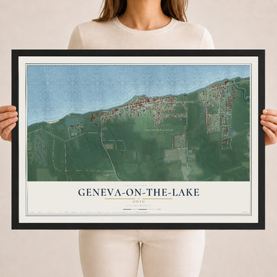 Map of Geneva-on-the-Lake, Ohio, 18 x 24 inch print in a black wood frame