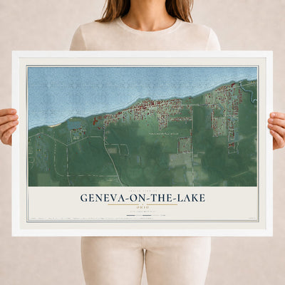 Map of Geneva-on-the-Lake, Ohio, 18 x 24 inch print in a white wood frame