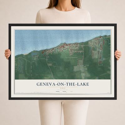 Map of Geneva-on-the-Lake, Ohio, 24 x 36 inch print in a black wood frame