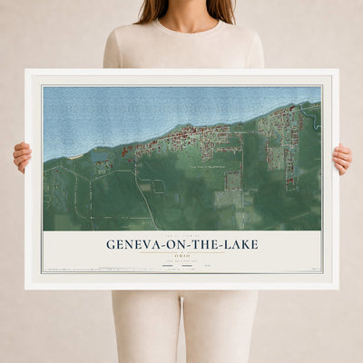 Map of Geneva-on-the-Lake, Ohio, 24 x 36 inch print in a white wood frame