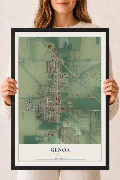 Map of Genoa, Ohio, 18 x 24 inch print in a black wood frame