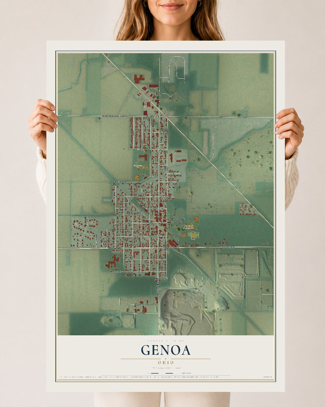 Map of Genoa, Ohio, 24 x 36 inch unframed archival matte print