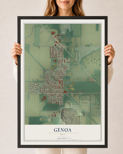 Map of Genoa, Ohio, 24 x 36 inch print in a black wood frame