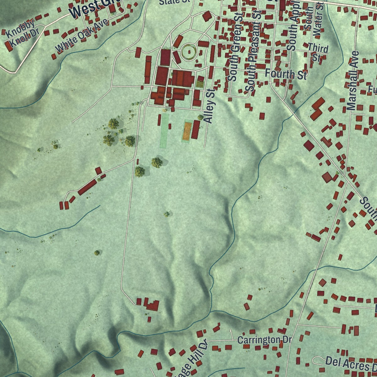 Second close-up of the map of Georgetown, Ohio print showing more streets and buildings