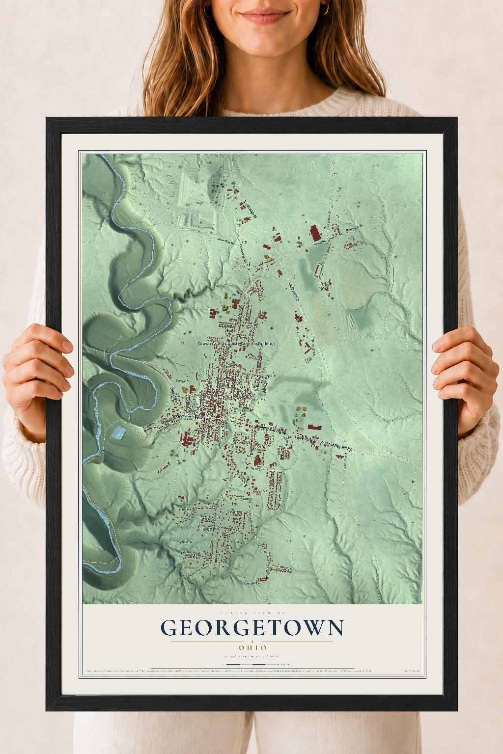 Map of Georgetown, Ohio, 18 x 24 inch print in a black wood frame
