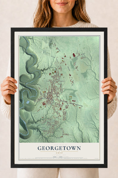 Map of Georgetown, Ohio, 18 x 24 inch print in a black wood frame