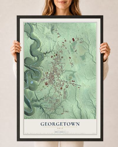 Map of Georgetown, Ohio, 24 x 36 inch print in a black wood frame