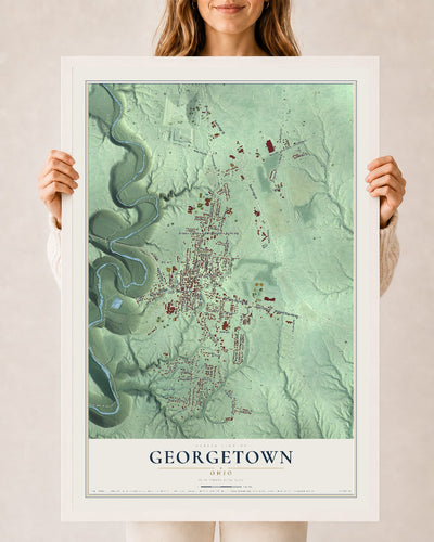 Map of Georgetown, Ohio, 24 x 36 inch print in a white wood frame
