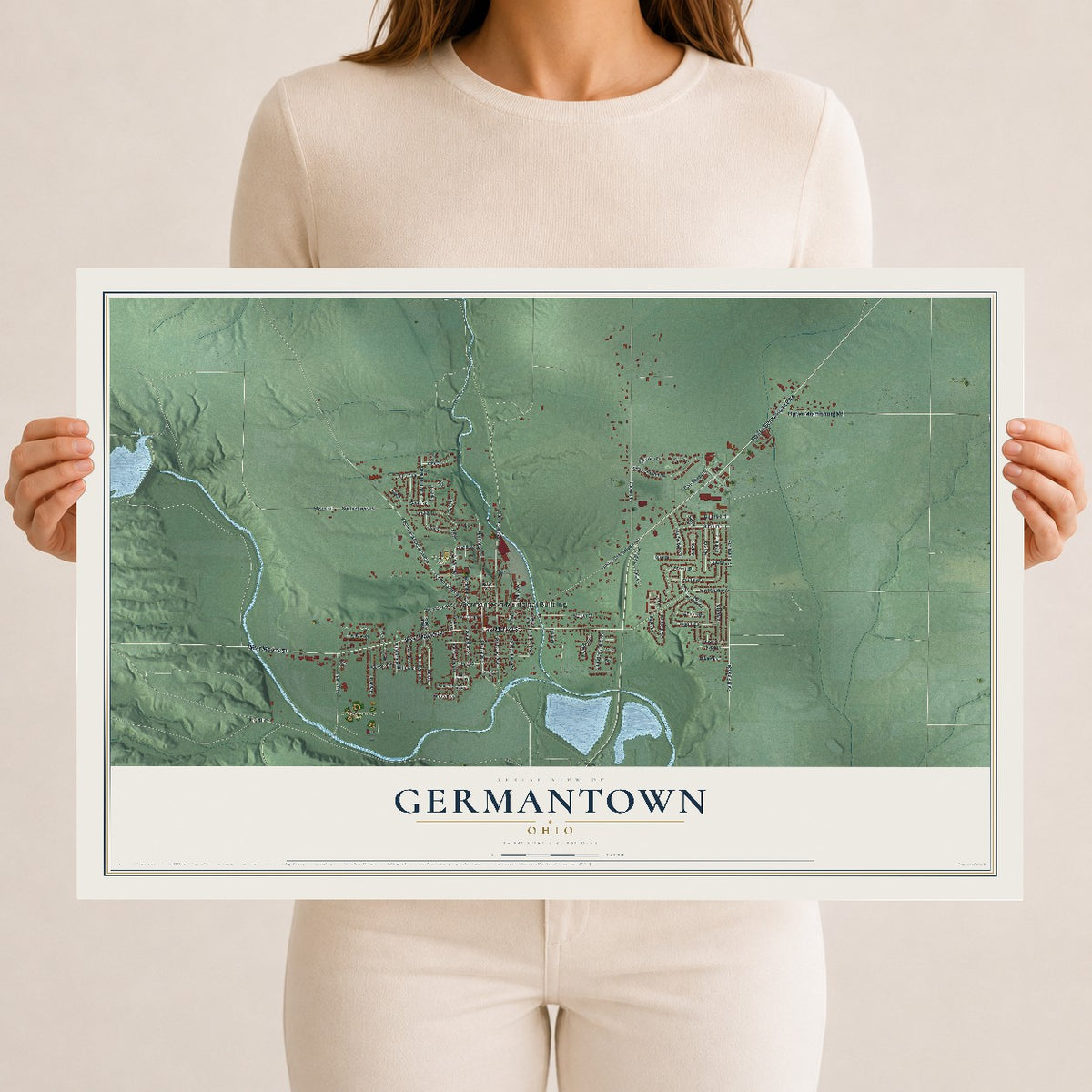 Map of Germantown, Ohio, 12 x 18 inch unframed archival matte print