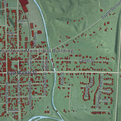 Close-up of the map of Germantown, Ohio print showing street and building detail