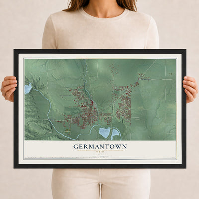 Map of Germantown, Ohio, 12 x 18 inch print in a black wood frame
