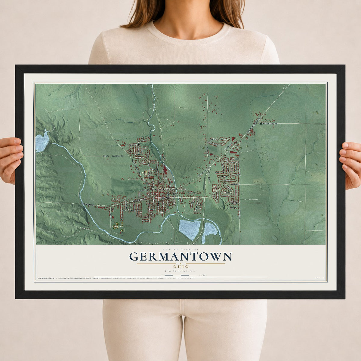 Map of Germantown, Ohio, 18 x 24 inch print in a black wood frame