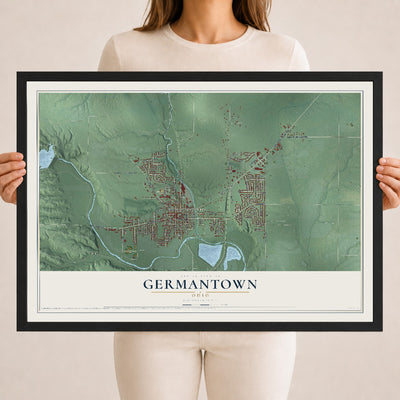 Map of Germantown, Ohio, 18 x 24 inch print in a black wood frame