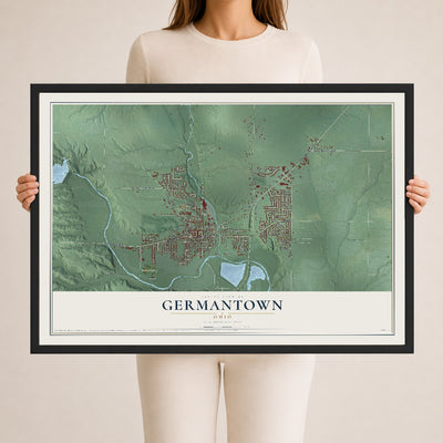 Map of Germantown, Ohio, 24 x 36 inch print in a black wood frame
